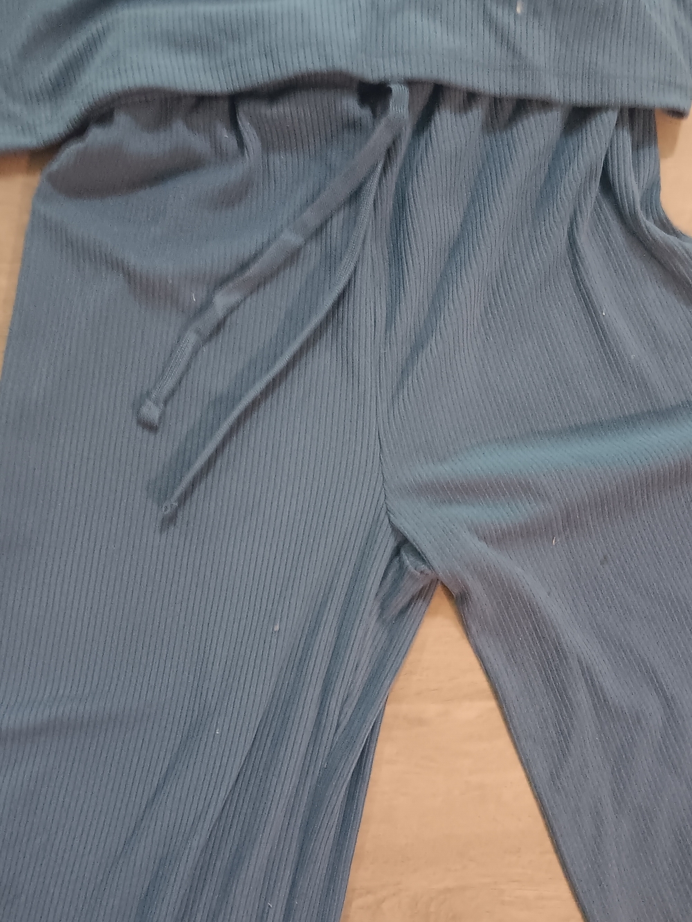 Blue Ribbed Lounge Set - Two-Piece Pullover & Wide Leg Pants - Picture 2 of 7